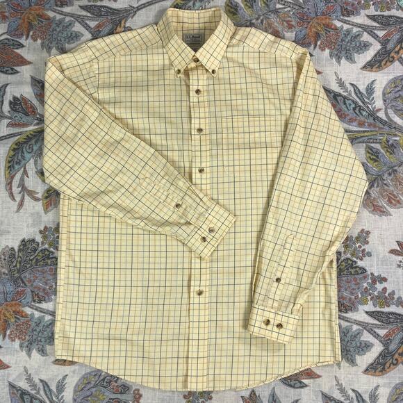 L.L. Bean Yellow Blue Long Sleeve Button Cotton Shirt M Regular - Picture 1 of 8